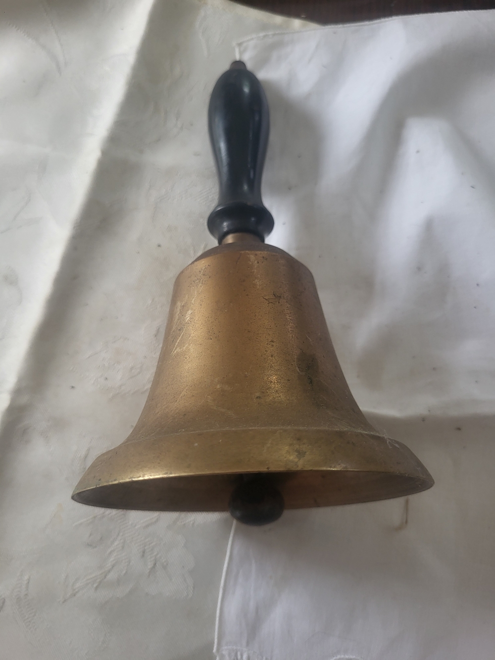 Antique Brass School Dinner Teachers Hand Bell Wood Handle - Beautiful Ring